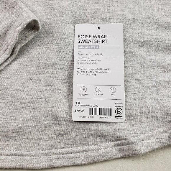 Athleta Poise Wrap Sweatshirt Womens 1X Gray Long Sleeve V Neck Soft Top NEW - Picture 11 of 15